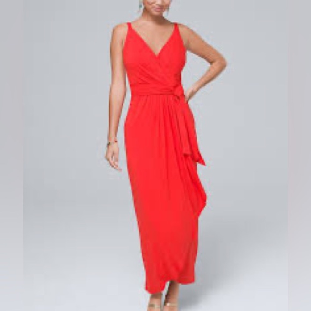 Red midi dress with tie belt